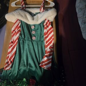 Elegant Green and Red Striped Long Sleeve Dress